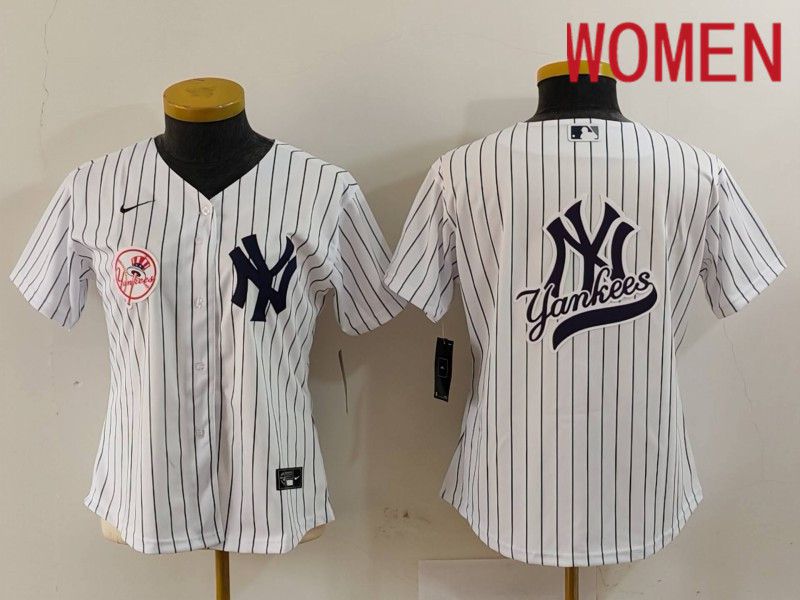 Women New York Yankees Blank White stripe Game 2024 Nike MLB Jersey style 11->women mlb jersey->Women Jersey